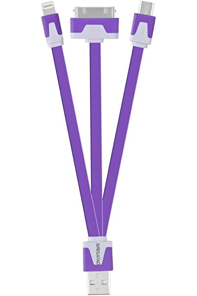 Datazone 3 In 1 USB Charging Cable Flat, Multi Connector (Purple) DZ-3PC-001