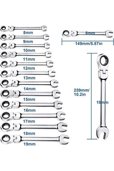 genernic TR TOOLROCK 12pcs Flex-Head Ratcheting Wrench Set 8-19mm (Metric)
