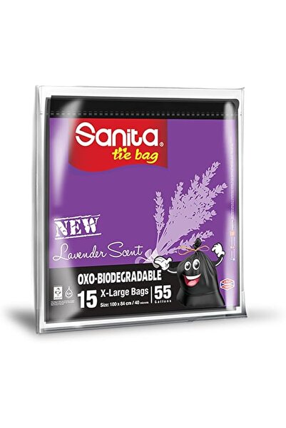 Sanita Club أكياس سانيتا تاي، 55 جالون، برائحة اللافندر، 15 كيسًا، قابلة للتح...