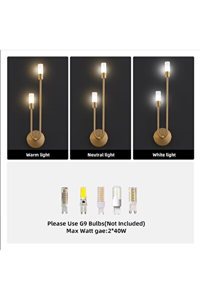 NALACAL LED Gold Wall Sconce 2-Light 22.4-inch Mid-Century Indoor Wall Lamp