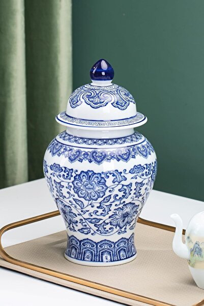 Generic GaLouRo Blue and White Ginger Jar Porcelain Vase - 9.8 in