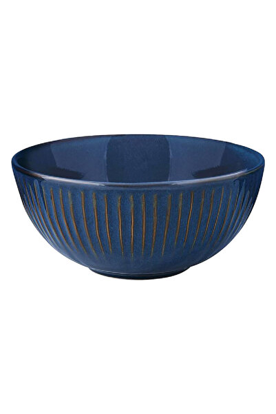 EasyLife Gallery Fluted Design Glossy Texture Microwave Safe Porcelain Serving Bowl Blue 20cm