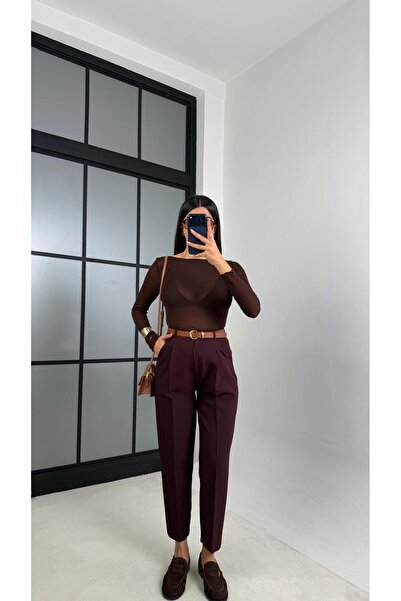 Gaus Plum Belted Zr Model Trousers Gaus-00816