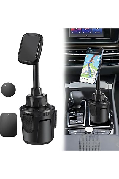 NALACAL Car Cup Holder Magnetic Phone Mount, 360° Rotation, Fits 2.4–3.54" Phones, Black