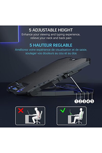 genernic TopMate C5 Laptop Cooling Pad - 5 Fans, Adjustable Height, Blue LED, LCD Controller (10-15.6in)
