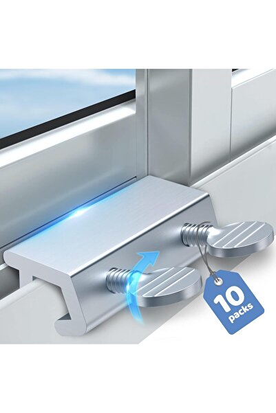 AZONEE أقفال أبواب ونوافذ منزلقة - عبوة من 10 قطع (فضية)
