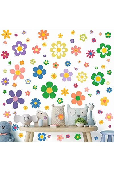 ELECDON ملصقات حائط بنقشة زهور لغرفة الأطفال، 99 قطعة - ملصقات فيلمية معتمة ق...