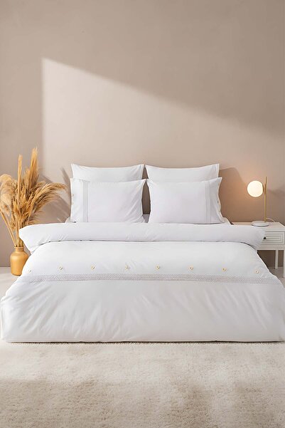 Rivaİstanbul Grace Stone Guipure Double Size 100% Cotton Duvet Cover Set - 6 Piece Dowry Set