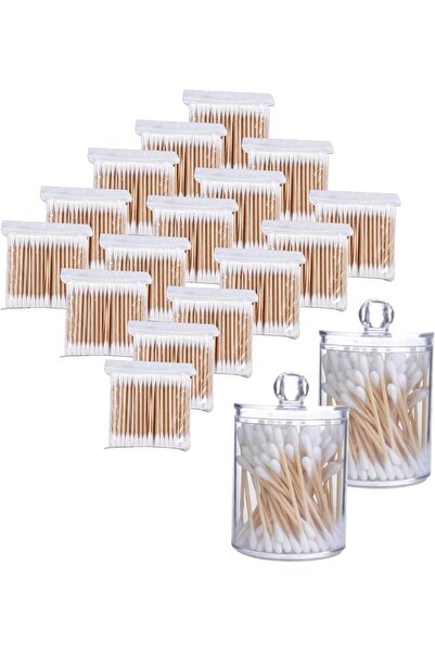 Duomama Cotton Swabs - 1600 Pieces with Transparent Round Holders