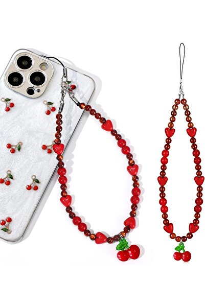 Generic Azonee Red Cherry Phone Charm Strap, Cute Beaded Lanyard Wrist Strap,...