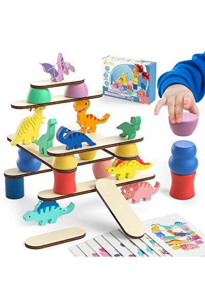 Tazweeq مجموعة ألعاب مونتيسوري الخشبية على شكل ديناصور - مكعبات فرز وتكديس وم...
