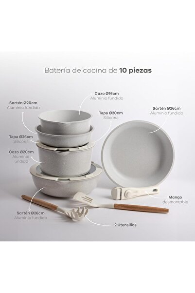 Bergner CLICK&COOK 10-Piece Cookware Set — Removable Handle, Cast Aluminum, Marble Non-Stick