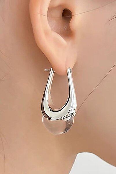 TAKIŞTIR Gümüş Renk Taş Detaylı Çelik Küpe (Çift)