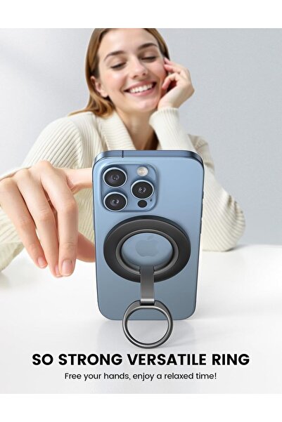 Lamicall MagSafe Magnetic Grip Stand - Dual-Hinge Ring, 360° Rotation, Black