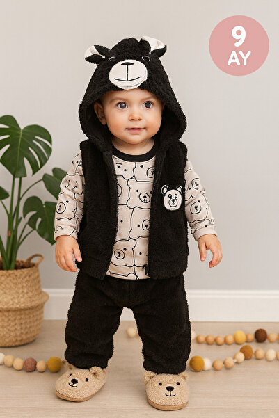 Arı Bebe Baby Boy Welsoft Triple Set with Teddy Bear and Hooded Combed Cotton...