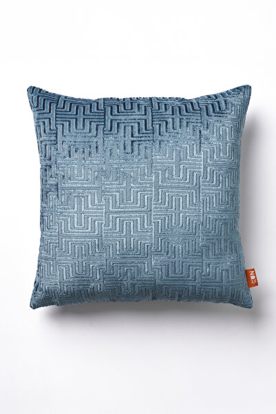 THE KUN غطاء وسادة منقوش هندسيًا من المخمل المنسوج - أزرق
