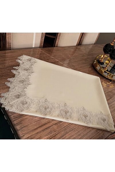 Madamca Nana Linen Coton Gardenya (Flax) French Guipure Luxury Tablecloth 160X220