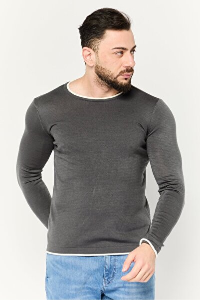Trendyol Collection Men Crew Neck Knitted Sweater, Dark Grey