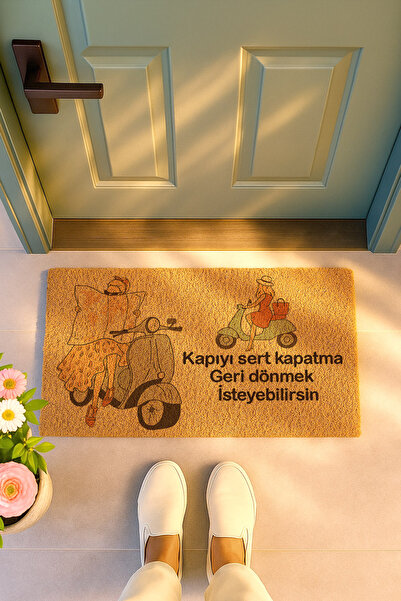 Sepetorium Kızlı Vespa Baskılı Coco Kapı Önü Paspası – Kaymaz Taban, Dekorati...