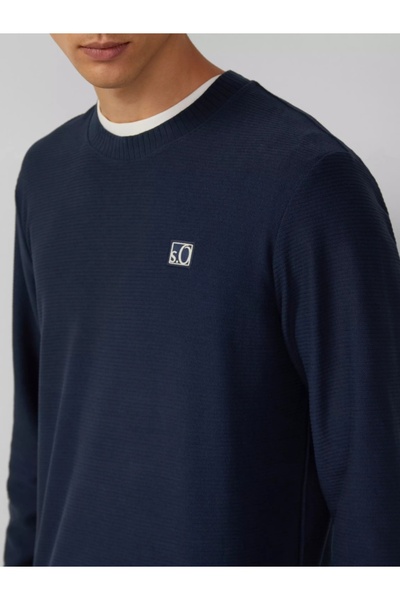 s.Oliver Men's striped blouse, scoop neck, Regular fit, Dark navy