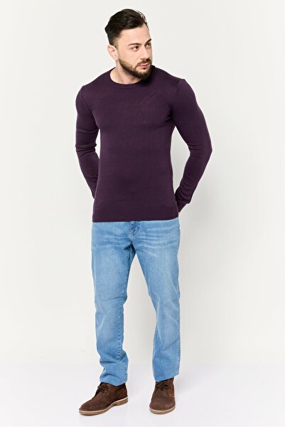 Trendyol Collection Men Crew Neck Plain Knit Sweater, Purple