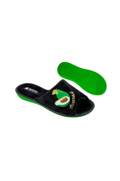 Belsta Papuci de casă din velur negru cu broderie, marimea 38