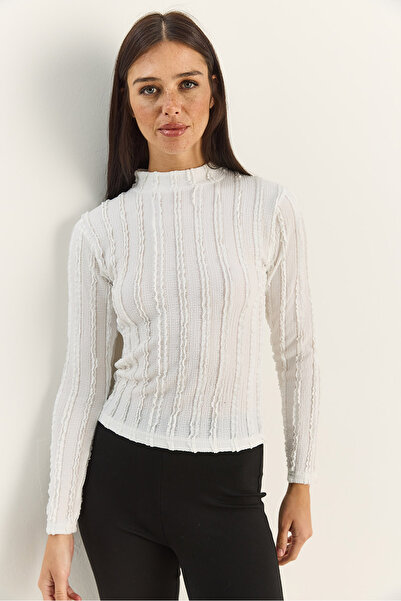 Bianco Lucci Γυναικεία μπλούζα με μισό λαιμό γκοφρέ 60601054