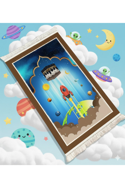 nivra sepet Dijital Baskılı Uzay Aracı Temalı Çocuk Seccade Namazlık