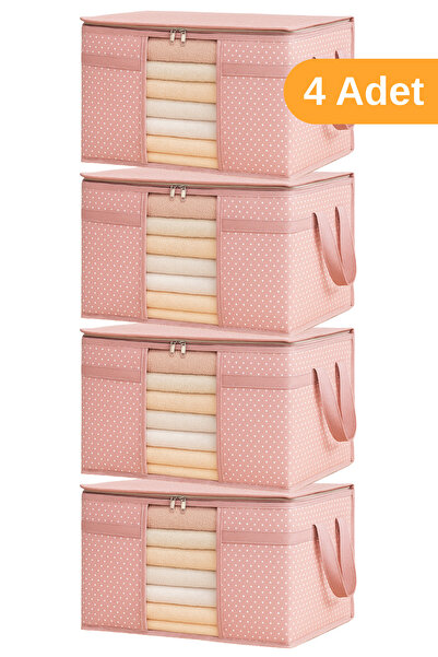 Serstil 4 Adet - Pencereli Kazak Hurcu 45 x 40 x 30 cm - Pembe Benekli