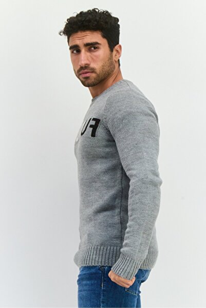 Trendyol Collection Men Ribbed Neck Knitted Sweater, Grey