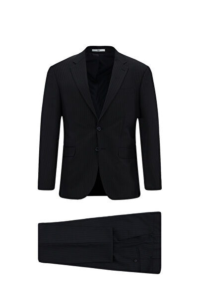 Kiğılı 8 Drop Muscle Fit Long Athletic Cut Mono Collar Wool Striped Suit