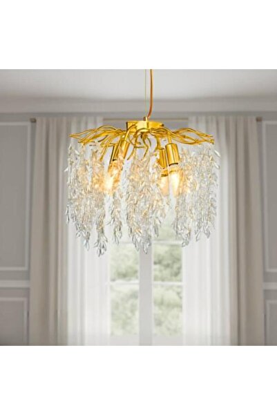 BAB ثريا كريستالية حديثة منقوشة - ذهبي مع كهرمان، E14 × 4، 40 سم