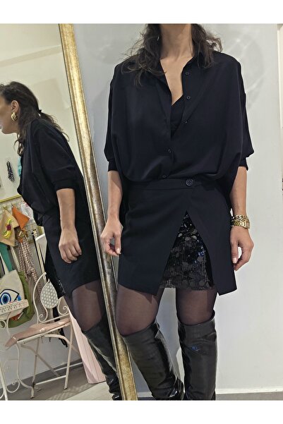 Butik Kadın, Astarlı, Yırtmaçlı, Pullu Payetli Mini Etek