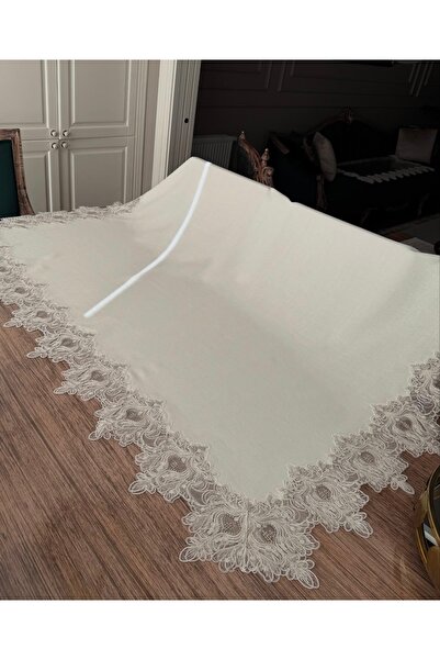 Madamca Nana Linen Coton Gardenya (Flax) French Guipure Luxury Tablecloth 160X220