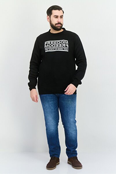 Trendyol Collection Men Crew Neck Embroidered Sweater, Black