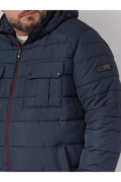 s.Oliver Big Sizes Men's big size quilted jacket with detachable hood and multiple pockets, Navy