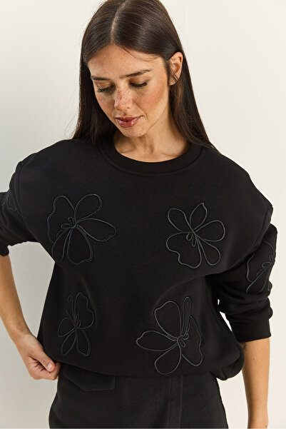 Bianco Lucci Γυναικείο φούτερ Floral Eva Embroidery Three Thread Ş επένδυση fleece 60601046