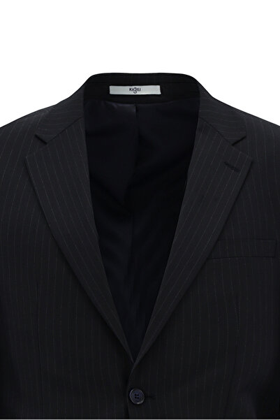 Kiğılı 8 Drop Muscle Fit Long Athletic Cut Mono Collar Wool Striped Suit