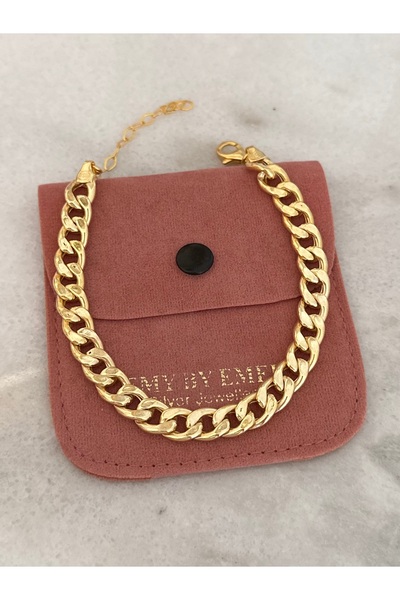 emy by emel luxury silver jewelry Halhal-Altın Kaplama Kalın Gurmet Zincir Halhal 925 Ayar Gümüş