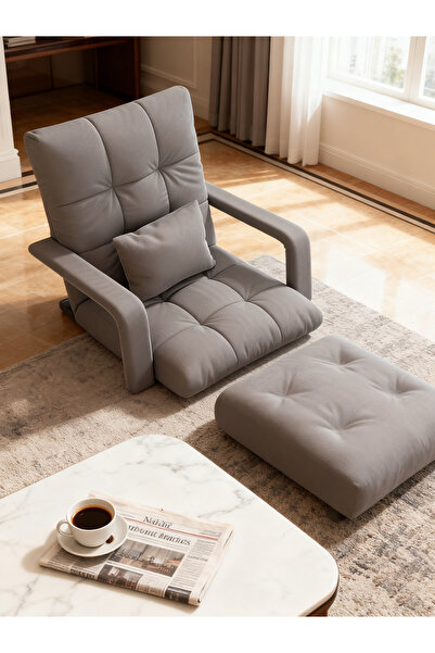 Enjoylifeme 2 in 1 Sofa Bed Folding Lounger, Adjustable 6-Position Folding Floor Chair with Arms Grey