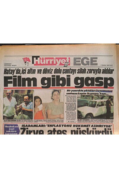 Gökçe Koleksiyon Hürriyet Gazetesi Ege Eki 3 Temmuz 1988 - Göztepe Başkanı Şa...