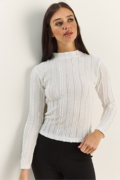 Bianco Lucci Γυναικεία μπλούζα με μισό λαιμό γκοφρέ 60601054