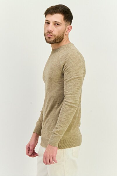Trendyol Collection Men Crew Neck Long Sleeve Knitted Sweater, Beige