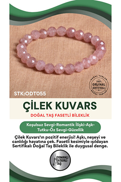 OSMANLI DEĞERLİ TAŞ Sertifikalı Çilek Kuvars Doğal Taş Fasetli Bileklik ODT055