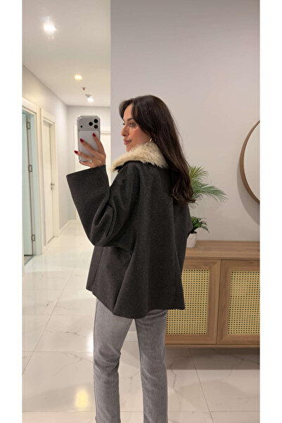 BİRCANÇİL Tita Anthracite Fur Collar Jacket