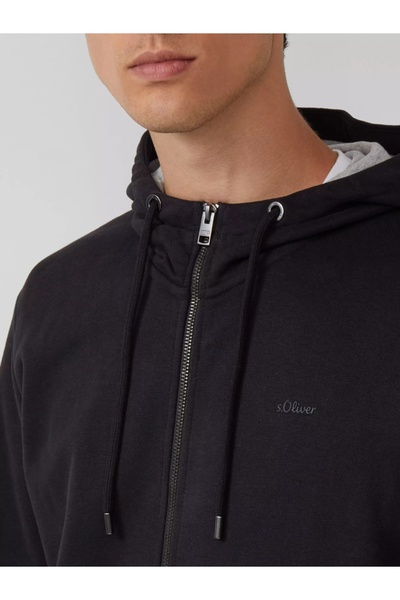 s.Oliver Men's sweatshirt with hood, Regular fit, Black