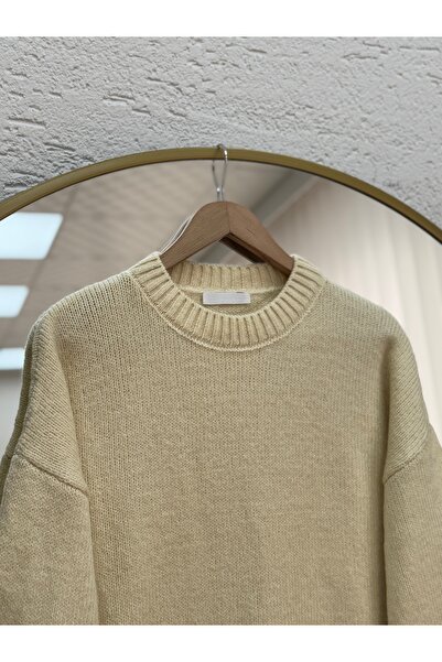 BENAHOLL Ferera Sleeve Tip and Below Corded Fabric Knitted Sweater-Zi̇6213 Beige