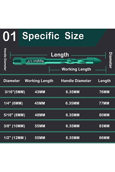 NALACAL مجموعة رؤوس مثقاب البناء 6 مم (1/4 بوصة) من 10 قطع ذات طرف من كربيد ا...