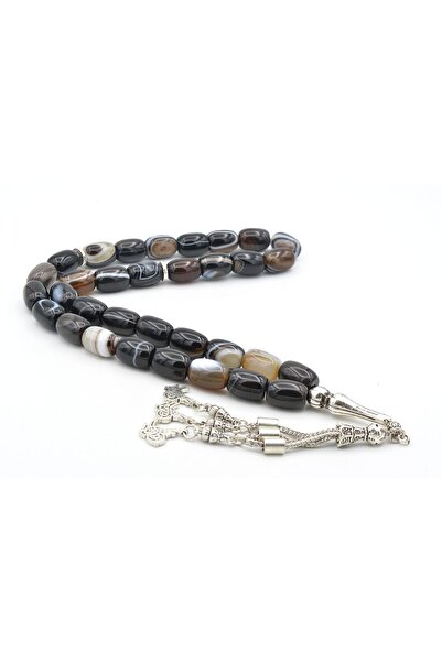 Murty99 سبحة من العقيق الأسود الطبيعي المقطوع بشكل كبسولي، حجر طبيعي من الدرج...