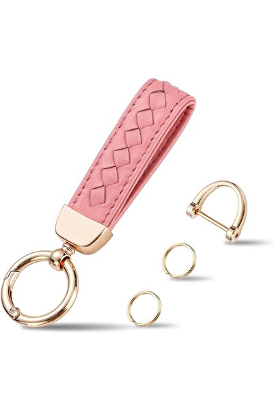 SYOSI سلسلة مفاتيح سيارة من جلد الغنم الأصلي، حلقة على شكل حرف D قابلة للدورا...